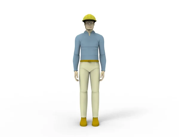 3d rendering of a male doll with a hard hat isolated in white studio background.