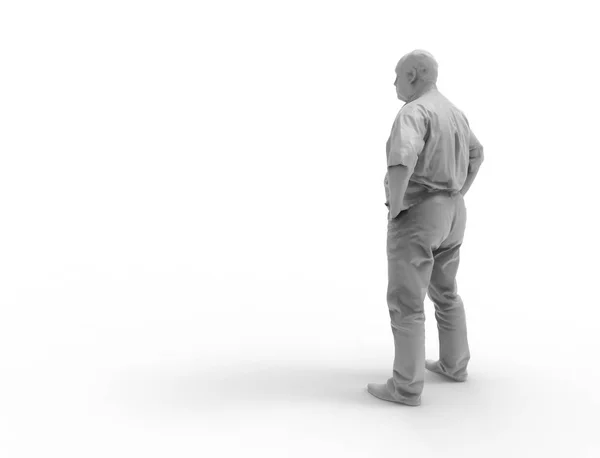 白いスタジオの背景に立っている灰色の3Dスキャンされた人の3Dレンダリング — ストック写真