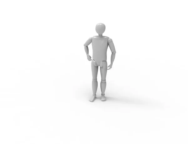 3D-Darstellung einer Attrappe, die stehend posiert, ist weißer Studiohintergrund — Stockfoto
