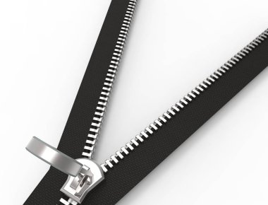 Beyaz stüdyo arka planında izole edilmiş bir fermuarın 3D görüntüsü