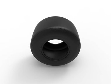 Beyaz stüdyo arka planında izole edilmiş bir yarış arabası lastiğinin 3 boyutlu görüntüsü