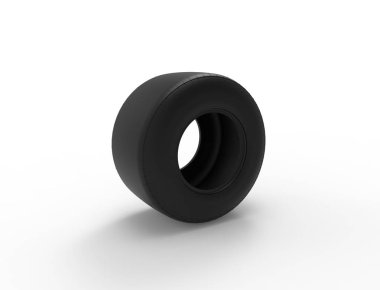 Beyaz stüdyo arka planında izole edilmiş bir yarış arabası lastiğinin 3 boyutlu görüntüsü