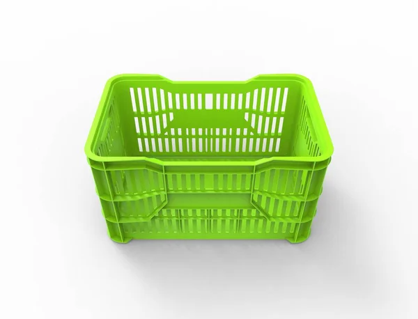 3d rendering of a stackable plastic storage crate isolated in white background. — 스톡 사진