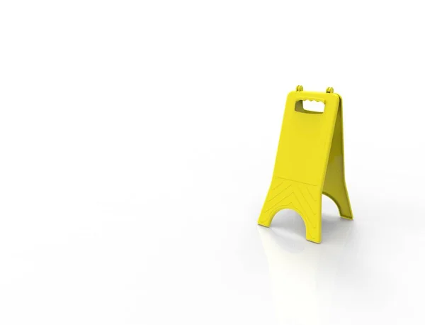 3D απόδοση κενής πινακίδας με κίτρινο βρεγμένο δάπεδο που απομονώνεται σε λευκό φόντο — Φωτογραφία Αρχείου