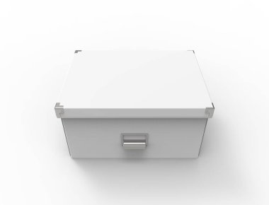 Beyaz arkaplanda izole edilmiş bir depolama kutusunun 3d görüntülenmesi