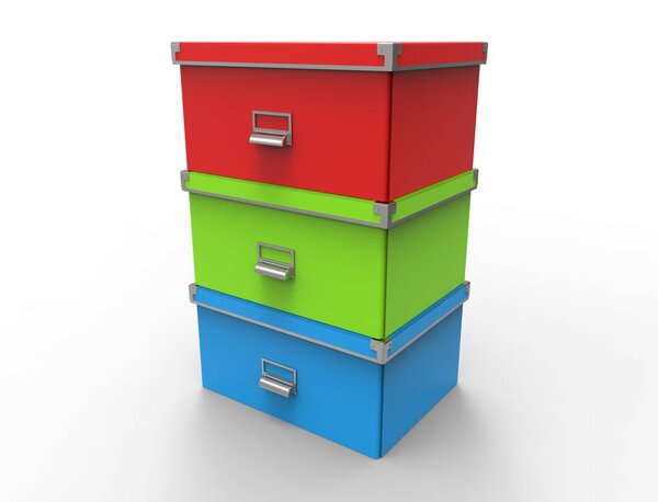 3D рендеринг коробки хранения изолированы в белом фоне
