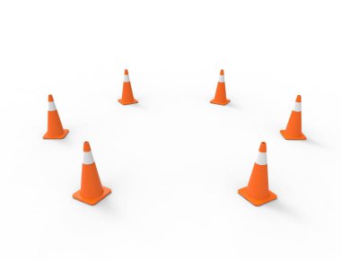 3D trafik konisi görüntüsü beyaz stüdyo arka planında izole edildi