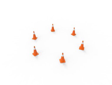 3D trafik konisi görüntüsü beyaz stüdyo arka planında izole edildi