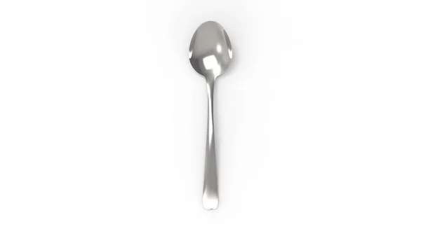 Representación 3d de una cuchara de metal en fondo blanco . — Foto de Stock