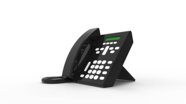 Beyaz arkaplanda izole edilmiş 3D masa telefonu görüntüleme