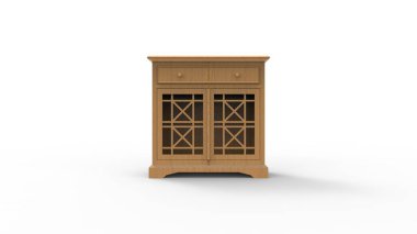 Beyaz arkaplanda izole edilmiş küçük bir dolabın 3d görüntülenmesi