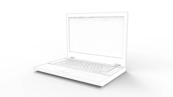 Representación 3d de un ordenador portátil aislado en fondo blanco — Foto de Stock