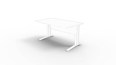 Beyaz arka planda izole edilmiş ahşap ve metal bir masanın 3D görüntüsü