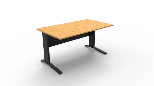 3d rendering of a wooden and metal desk isolated in white background — Stock Photo, Image