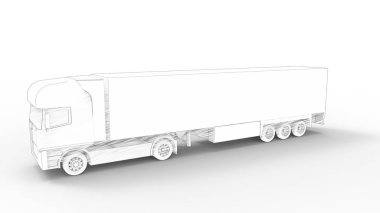 Beyaz arka planda izole edilmiş bir kargo kamyonunun 3D görüntüsü