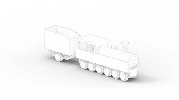 Representación 3d de una locomotora de juguete aislada en fondo blanco del estudio — Foto de Stock