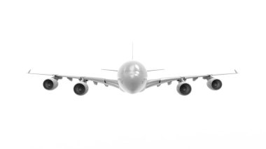 Beyaz arka planda izole edilmiş bir jumbo jet uçağının 3D görüntüsü