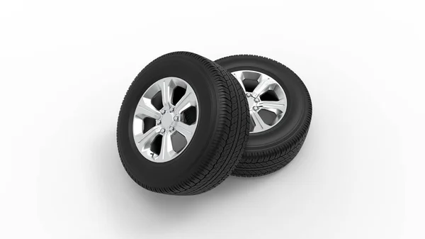 3d representación de dos neumáticos de coche aislados en fondo blanco —  Fotos de Stock