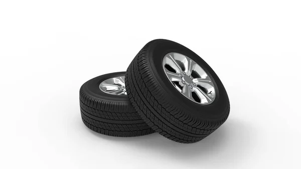 3d representación de dos neumáticos de coche aislados en fondo blanco —  Fotos de Stock