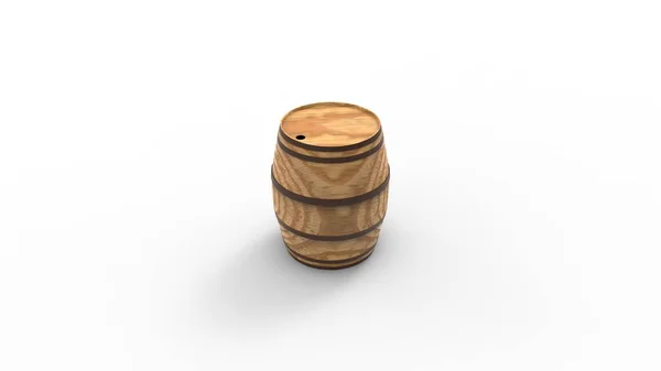 Representación 3d de un barril de madera aislado en el fondo del estudio — Foto de Stock