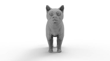 Stüdyo arka planında izole edilmiş çokgen bir kedinin 3D görüntülemesi