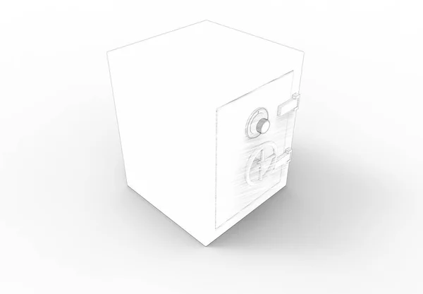 Rysunek linii renderującej 3d sejfu izolowanego w białym tle. — Zdjęcie stockowe