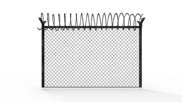 Rendu 3d d'une clôture avec fil barbelé isolé en arrière-plan blanc — Photo