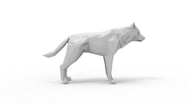 Beyaz stüdyo arka planında izole edilmiş bir kurt çokgeninin 3D görüntüsü