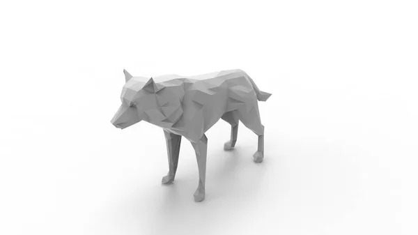 3d weergave van een wolf polygon geïsoleerd in witte studio achtergrond — Stockfoto