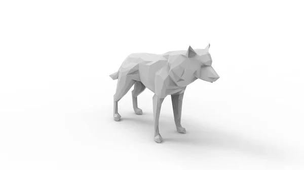 Representación 3d de un polígono lobo aislado en fondo de estudio blanco — Foto de Stock