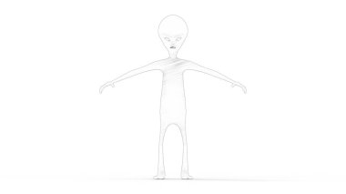 Beyaz arka planda izole edilmiş 3D model bir uzaylı.