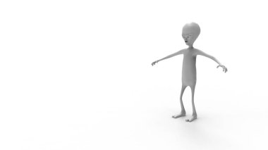 Beyaz arka planda izole edilmiş 3D model bir uzaylı.