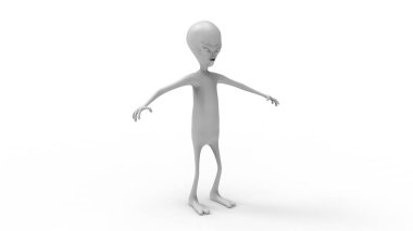 Beyaz arka planda izole edilmiş 3D model bir uzaylı.