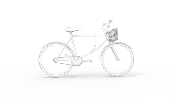 Desenho de linha de renderização 3D de uma bicicleta isolada em fundo branco — Fotografia de Stock