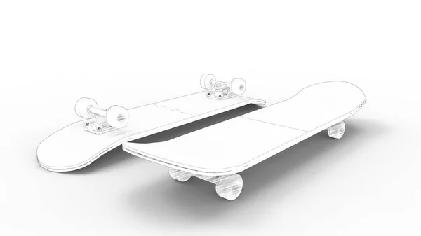 Rendering 3d di uno skateboard isolato su sfondo bianco — Foto Stock