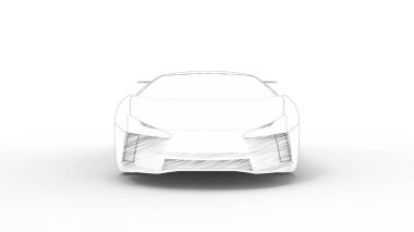 Beyaz arkaplanda izole edilmiş spor araba çizimi kavramı