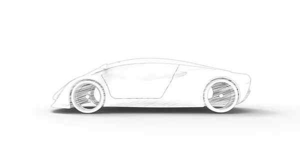 Concept voiture de sport croquis rendu isolé en arrière-plan blanc — Photo