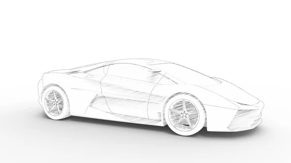Concept sports car sketch rendering isolated in white background — Stock Photo, Image