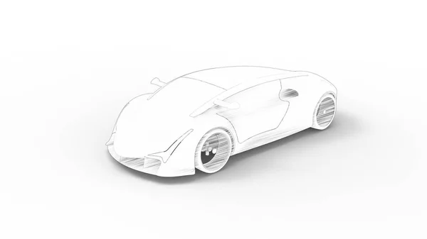 Koncepció sport autó vázlat renderelés elszigetelt fehér háttér — Stock Fotó