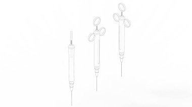 Beyaz arkaplanda izole edilmiş bir şırınganın 3d görüntülemesi