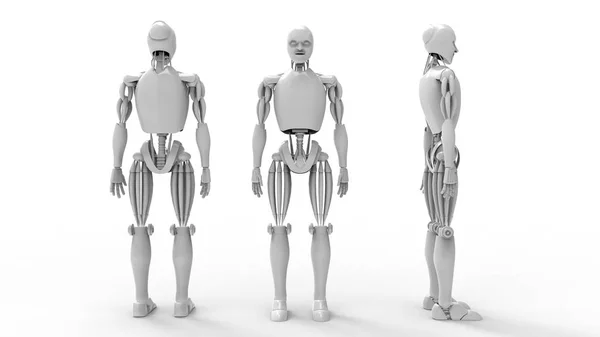 Renderização 3D de um robô humano isolado em fundo de estúdio branco — Fotografia de Stock