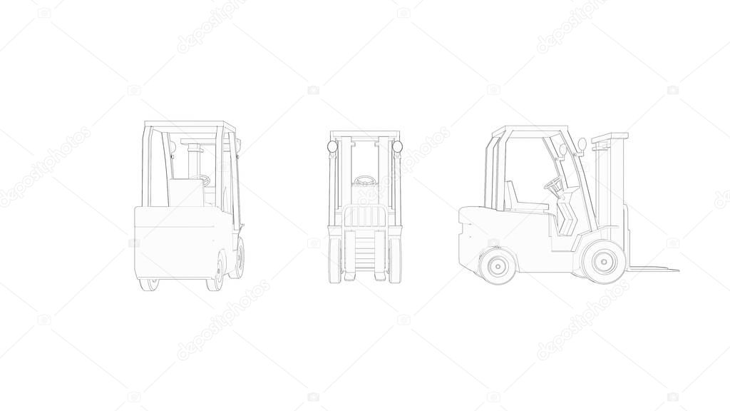 3d rendering of a fork lift loader isolated in white background