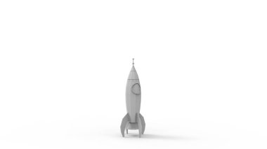 Karikatür oyuncak roket 3d render beyaz arka plan üzerinde ioslated