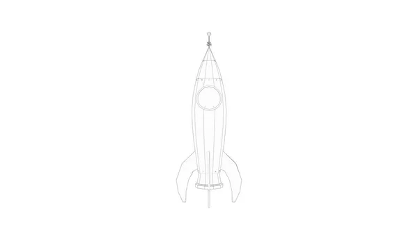 3D rendering of cartoon toy rocket ioslated on white background — Stock Photo, Image