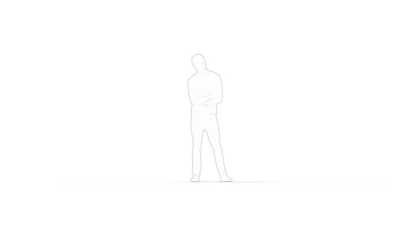 3D візуалізація комп'ютерної моделі чоловіка, що стоїть на білому фоні студії — стокове фото
