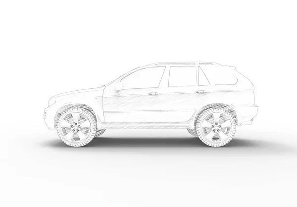 3D απόδοση ενός αυτοκινήτου Suv απομονώνονται σε λευκό φόντο στούντιο — Φωτογραφία Αρχείου