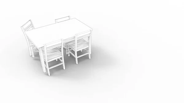 3d rendering of a white table and chairs isolated in white studio background — Stock Photo, Image