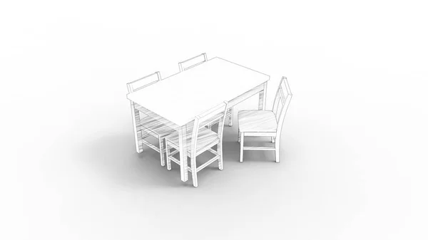 Representación 3d de una mesa blanca y sillas aisladas en fondo blanco estudio — Foto de Stock