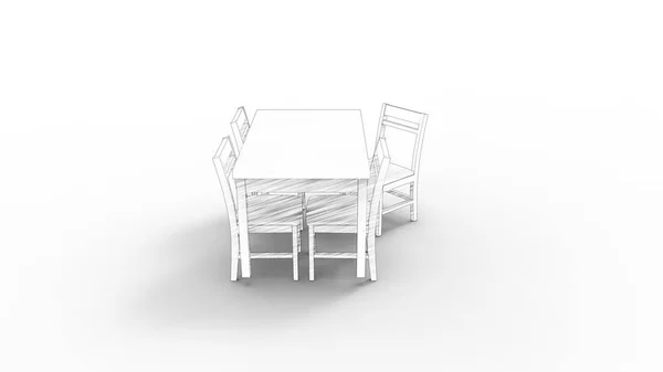 3D-Darstellung eines weißen Tisches und Stühlen isoliert im weißen Studiohintergrund — Stockfoto