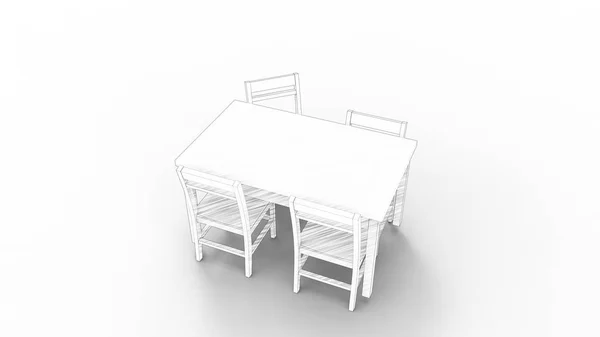 白いスタジオの背景で隔離された白いテーブルと椅子の3Dレンダリング — ストック写真